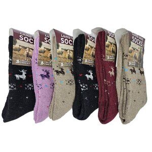 Womens Lamb Wool Socks, Winter Warm Boot Crew Thermal Holiday Sock, 6 Pairs, NEW